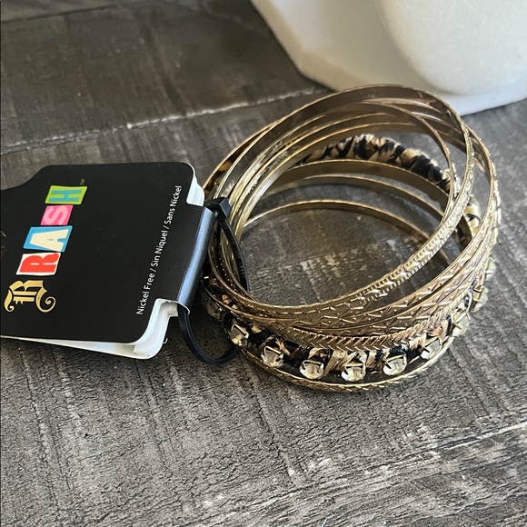 Brash Gold and Black Bangle Set of 10 Nickel Free - Picture 1 of 6